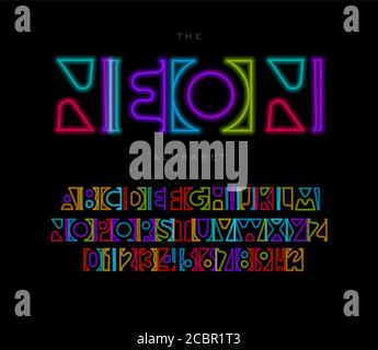 Set aus Neonbuchstaben. Leuchtende, farbenfrohe Schrift. Leuchtende Röhren Stil Vektor lateinisches Alphabet. Schriftart für Event, Promo, Logo, Banner, Monogramm und Poster. Satz Stock Vektor