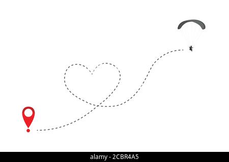Gleitschirm fliegt in Herzform zur Zielvektordarstellung EPS10 Stock Vektor