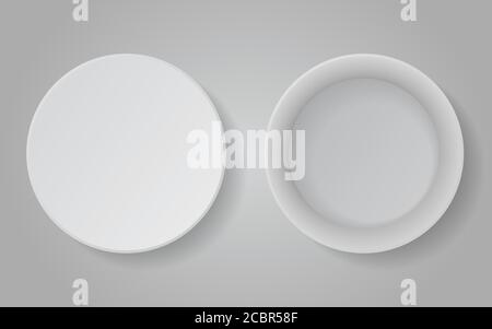 Realistische Karton runde weiße Box für Sachen. Vektorgrafik Stock Vektor