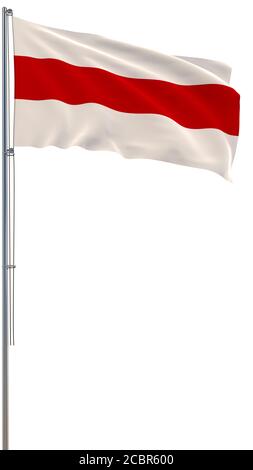 Weiß-rot-weiß Flagge historisches Symbol der Weißrussen auf Fahnenmast winken im Wind, weißer Hintergrund, realistische 3D-Rendering, 3D-Illustration Stockfoto