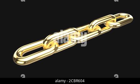 3d Render Gold Kettenglieder isoliert auf schwarzem Hintergrund Stockfoto