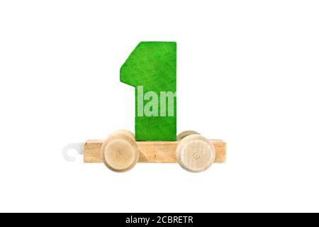 Holzspielzeug Zug mit Track-Nummern eins. Lernen, machen. Hölzerne Nummer eins. Konzept der Kinderschule. Lernspiele Stockfoto