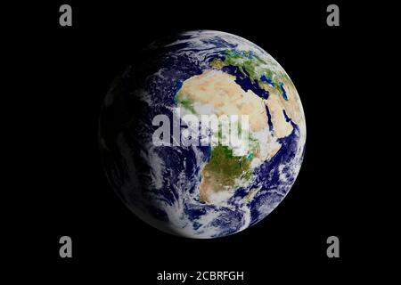 Planet Erde aus dem All gesehen, wo der europäische Kontinent und Afrika gesehen werden. 3d-Illustration. Stockfoto