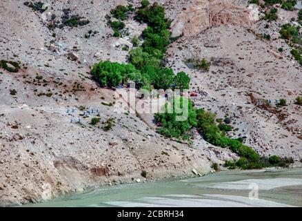 trango Türme und namenlose Türme sind hohe Felsen in Pakistan Landschaften von skardu, hunza Karakorum Bereich in gilgit baltistan, Stockfoto