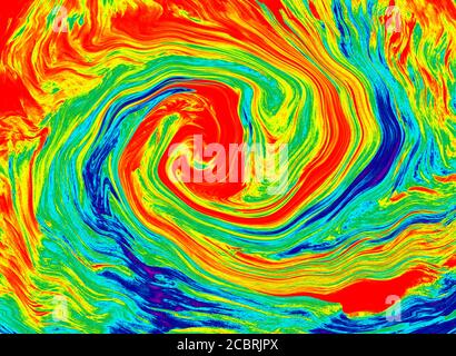 Mehrfarbige Welle. Künstlerischer mehrfarbiger Hintergrund, der Sturm an der Oberfläche eines Meeres darstellt. Stockfoto