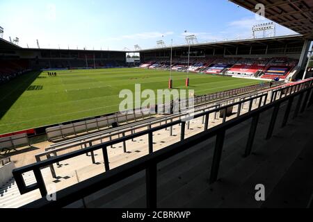 Allgemeiner Blick vom Inneren des Stadions vor dem Betfred Super League-Spiel im Totally Wicked Stadium, St. Helens. Stockfoto