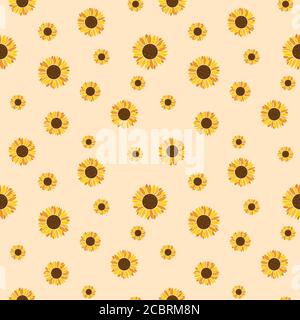 Vektor nahtlose Muster der Sonnenblume auf einem gelben Hintergrund. T-Shirt-Druck, Mode-Druck-Design, Kinderkleidung, Gruß und Einladung Karte. Stock Vektor