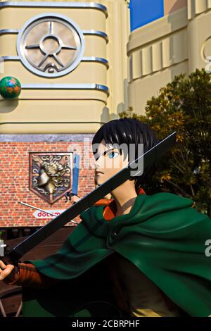 Eingang des Angriffs auf Titan ( Shingeki no Kyojin ) /Rennen um das Überleben XR Fahrt in den Universal Studios japan. Stockfoto