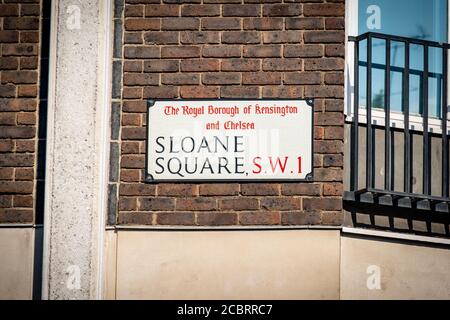 London - Sloane Square Straßenschild Stockfoto