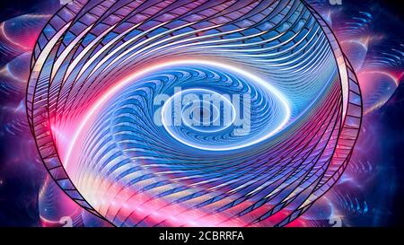 Mehrfarbige leuchtende mehrdimensionale Spirale, computergenerierter abstrakter Hintergrund, 3D-Rendering Stockfoto