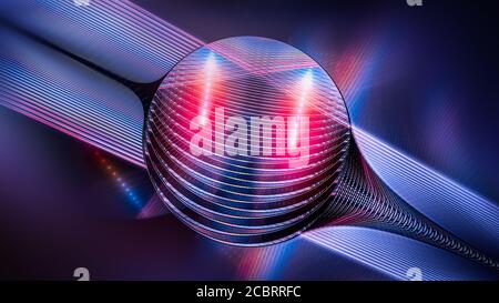 Leuchtendes fraktales Kugeldesign, computergenerierter abstrakter Hintergrund, 3D-Rendering Stockfoto