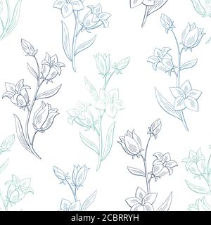 Bluebell Blume Grafik Farbe nahtlose Muster Skizze Hintergrund Illustration Vektor Stock Vektor