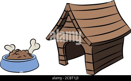 Cartoon Hundehaus und eine Schüssel voller Hundefutter Und Knochen Stock Vektor
