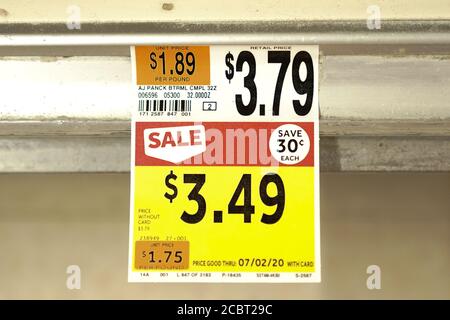 New York City, USA. Juni 2020. Tante Jemima Produkte Preisschild im Supermarkt gesehen. Kredit: John Nacion/SOPA Images/ZUMA Wire/Alamy Live Nachrichten Stockfoto