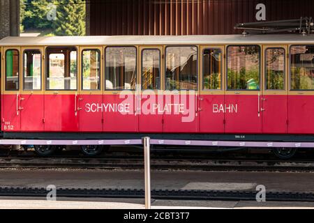 Wilderswil, Berner Oberland, Schweiz - 1. AUGUST 2019 : Beförderung von der Schynige Platte Bahn im Lokschuppen im Bahnhof WI Stockfoto