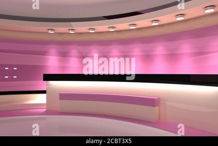 Studio. Tv-Studio. Nachrichtenraum. Aktuelle Nachrichten. 3D-Rendering. Stockfoto