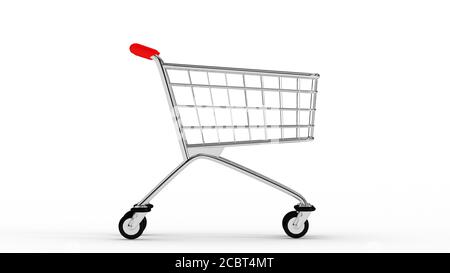 Wagen. Leeren Sie den Marktwagen. Weißer Hintergrund. 3D. 3D-Rendering. Marktwagen isolieren. Stockfoto