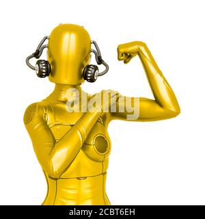 Cyber Soldat weiblich tun ein ich kann es PIN up Pose tun, 3d-Illustration Stockfoto