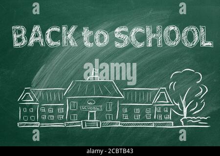 Handzeichnung Back to School Konzept auf grüner Tafel. Stockfoto