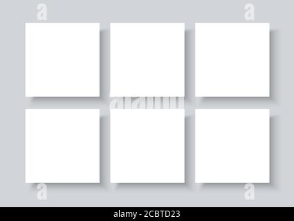 Social-Media-Vorlage leeres Banner mit Schatten isoliert auf grauem Hintergrund. Realistische Vektor-Vorlage von quadratischen Papierstücken für Designer-Portfolio-Präsentation Stock Vektor