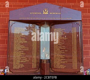 Liverpool FC Hillsborough Memorial, LFC, Liverpool Football Club, Anfield, Premier League, Merseyside, Nordwestengland, Großbritannien, L4 2UZ Stockfoto