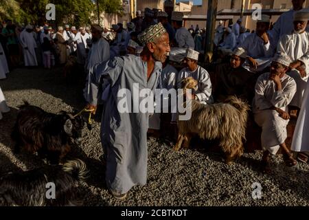 Nizwa Friday Märkte beschäftigt Ziegenauktion Stockfoto