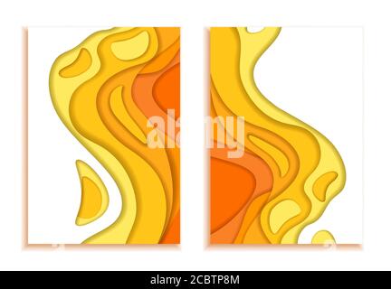 Buchumschläge. Wellen aus orangefarbenem gelbem 3d-Papier. Design-Layout in Herbstfarben für die Präsentation von Bannern, Flyern, Plakaten und Einladungen. Vektor i Stock Vektor