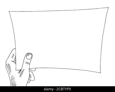 Hand hält ein Papier Grafik schwarz weiß Doodle Skizze Illustration vektor Stock Vektor