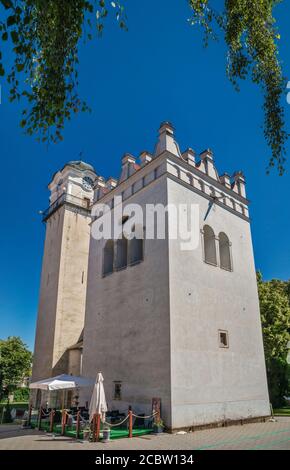 Glockenturm, 1658, Renaissance-Stil, in St. Giles Kirche, Namestie Svateho Egidia (St. Giles Square), in Poprad, Presov Region, Slowakei Stockfoto