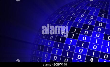 Binäre Zahlen auf einem Teil der Kugel oder Kugel in Vorderseite mit schwarzem Hintergrund - digitaler Datencode in der Sicherheit Technologiekonzept - 3D-Illustration Stockfoto