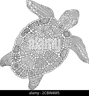 Schöne Malbuch Seite mit Schildkröte auf weißem Hintergrund Stock Vektor