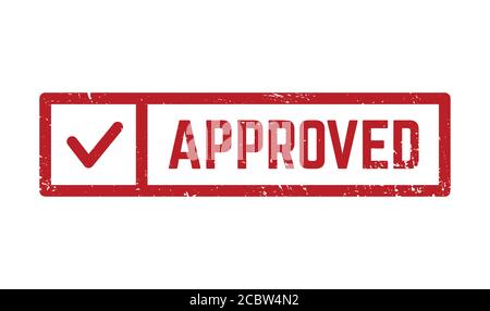 Grunge rot akzeptierte quadratische Gummidichtung Stempel auf weißem Hintergrund. Akzeptierter Stempel mit Häkchen. Vektor Stock Vektor