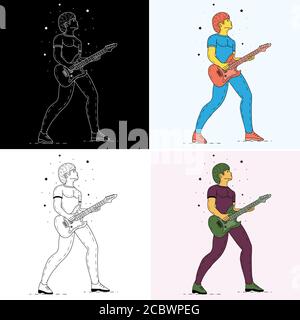 Rockstar spielt Gitarre. Musiker Vintage Vektor Illustration Stock Vektor
