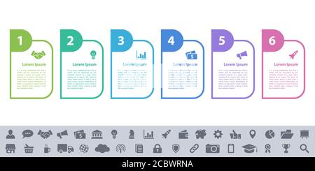 Infografik design Business Konzept Vector Illustration mit 6 Schritte und Optionen oder Prozesse, Arbeitsabläufe oder Diagramm oder Web button Banner dar Stock Vektor