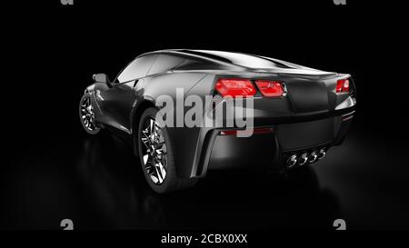 3d-Rendering einer modernen schwarzen Limousine mit Studiolicht. Stockfoto