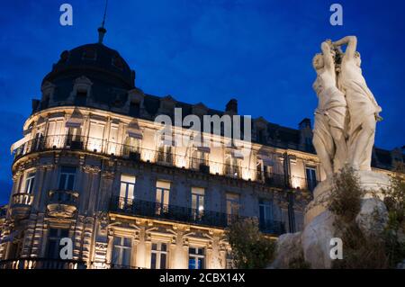 Fontaine des 3 Graces, Place de la Comedie, Montpellier, Frankreich, Europa Frankreich, Hérault Department, Montpellier, Brunnen mit drei Grazien am Place de l Stockfoto