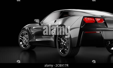 3d-Rendering einer modernen schwarzen Limousine mit Studiolicht. Stockfoto