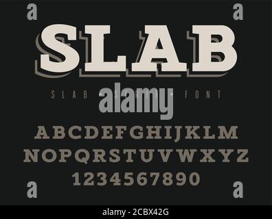 Slab Serif Vektor Alphabet. Großbuchstaben und Zahlen. Slab Serif-Schrift im klassischen Stil Stock Vektor