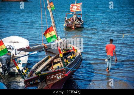 Boote in der Lamu Waterfront, Kenia, Lamu Insel UNESCO Weltkulturerbe Stockfoto