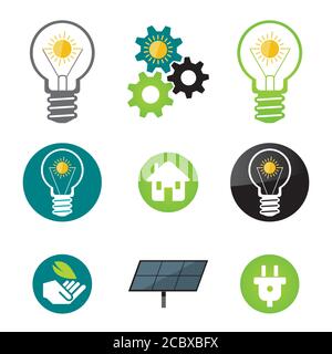 Grüne Energie, Sonnenkraft Symbole. Set von Solarenergie und Ökologie Icons.Vector verfügbar. Stock Vektor