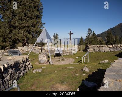 Älggi-Alp in der Gemeinde Sachseln, Obwalden in den Schweizer Alpen. Das geographische Zentrum der Schweiz. Tourismus. Touristenattraktion. Stockfoto