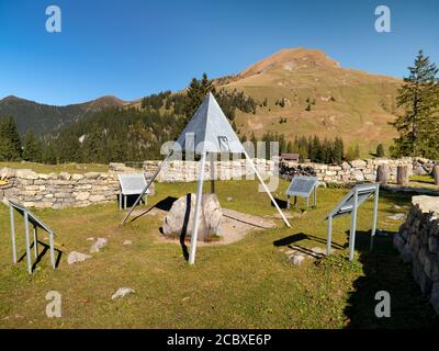 Älggi-Alp in der Gemeinde Sachseln, Obwalden in den Schweizer Alpen. Das geographische Zentrum der Schweiz. Tourismus. Touristenattraktion. Stockfoto