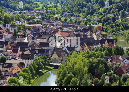 Stadtbild von Sulz am Neckar von oben Stockfoto
