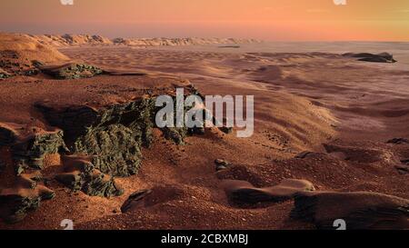 Jezero Krater auf dem Planeten Mars, Marslandschaft mit altem Flussbett Stockfoto