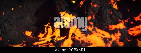 Lavafeld, heißer Magmafluss, geschmolzene Landschaft Stockfoto