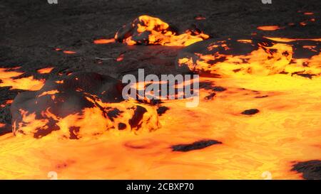 Lavafeld, feuriger Magmafluss, geschmolzene Felslandschaft Stockfoto