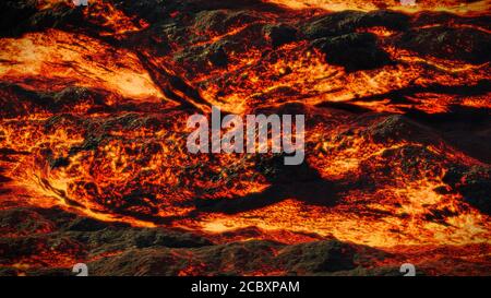 Lavafeld, feuriger Magmafluss, geschmolzene Felslandschaft Stockfoto