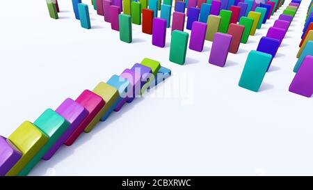 Soziale Distanzierung Konzept mit Domino Stücke, wirksame Präventionsmaßnahmen Demonstration, um die Ausbreitung des Coronavirus zu stoppen Stockfoto