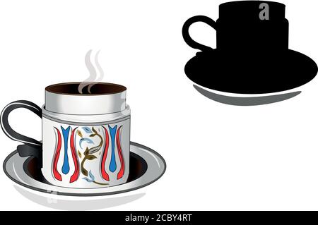 Türkische Kaffeetasse. Vektorbild. Weißer Hintergrund. Stock Vektor