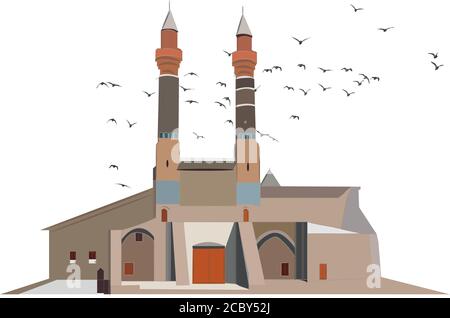 Die Doppel-Minarett-Koranschule wurde 1271 erbaut. Sivas türkei Stock Vektor